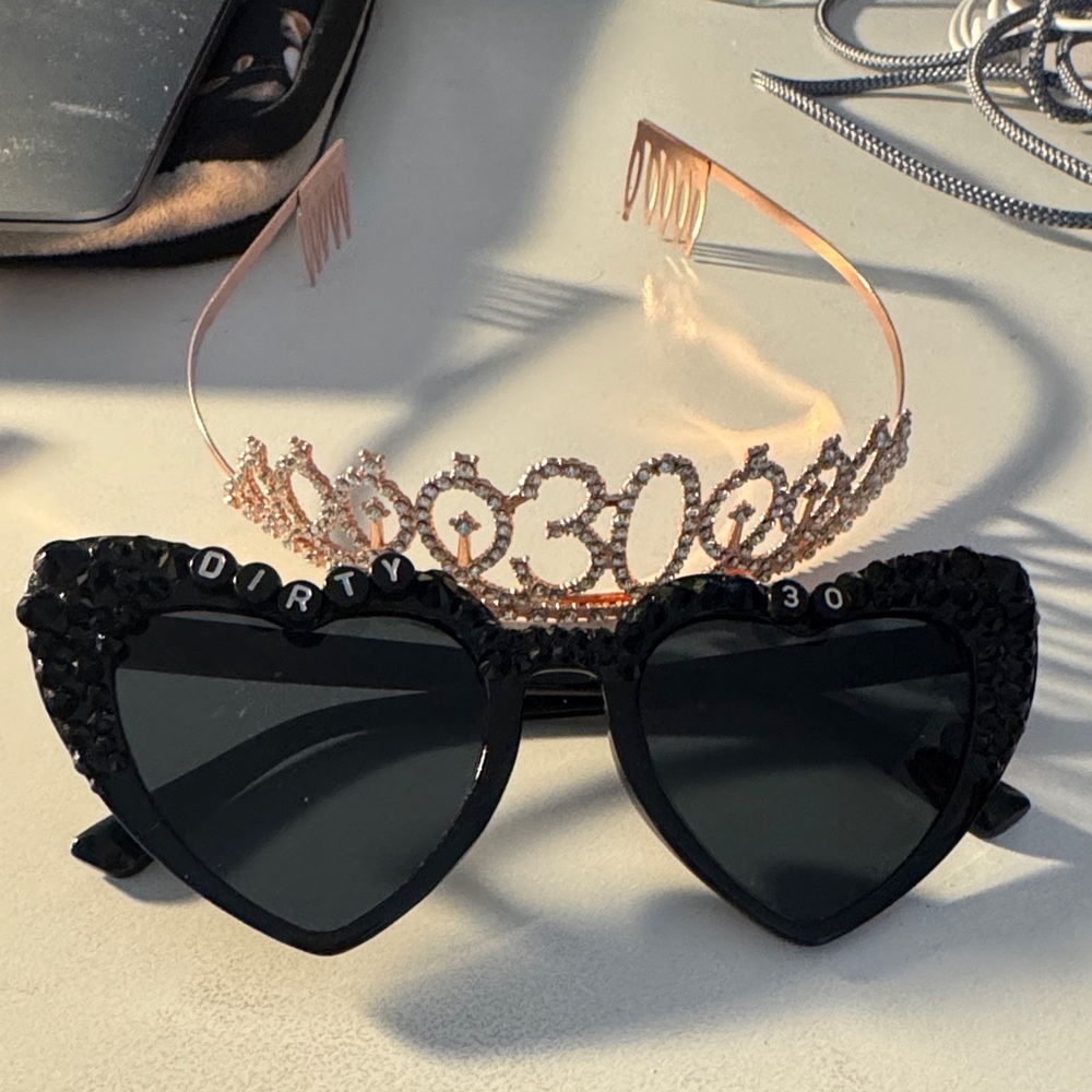 Black Heart Sunglasses with 'Dirty 30' Tiara